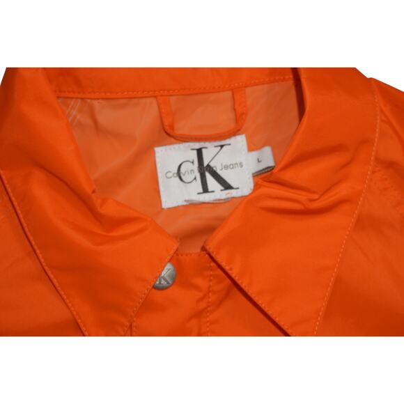 Vintage 90s Calvin Klein Jeans CK Logo Coach Jacket Orange Windbreaker Size L - Picture 5 of 14